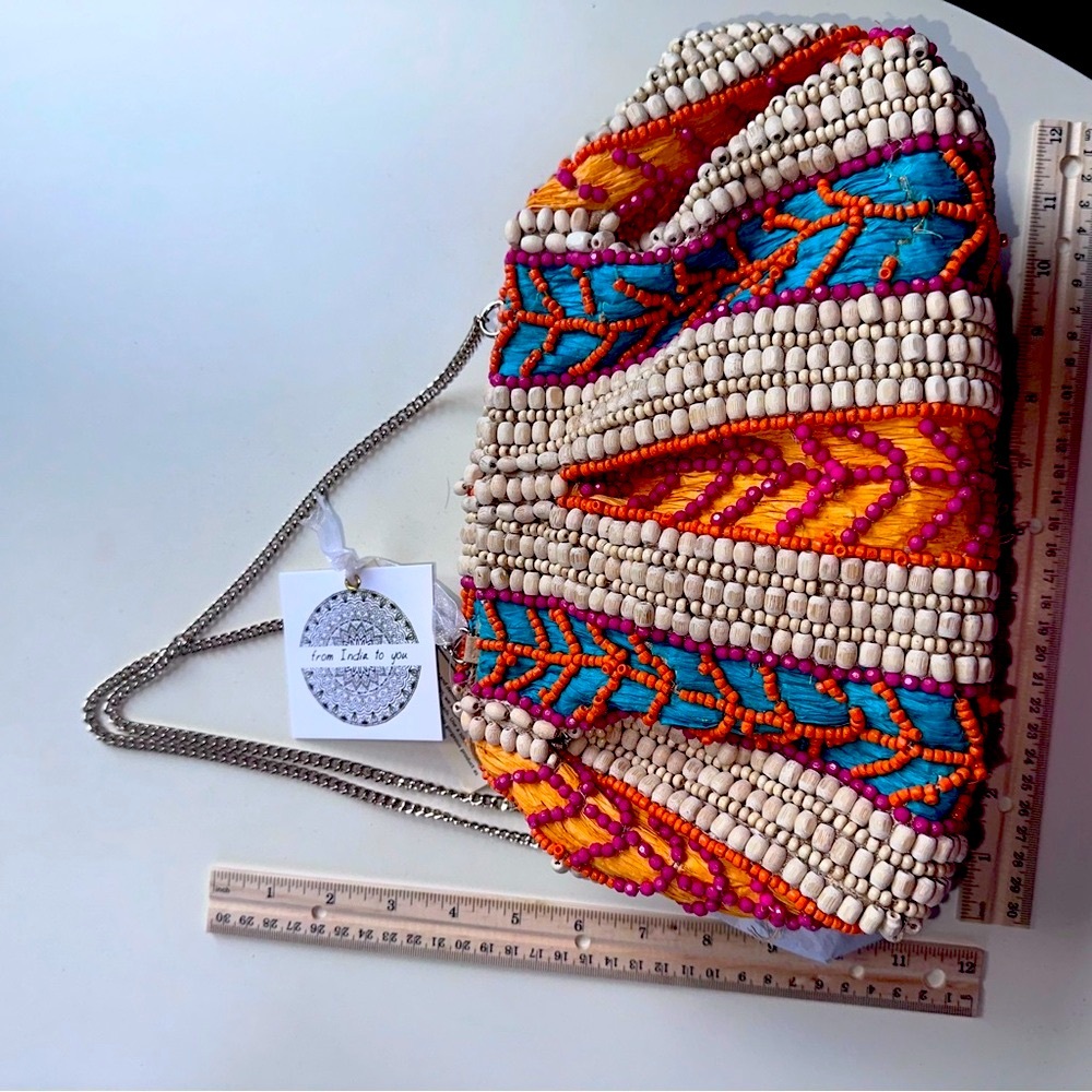 Cream and Orange Handcrafted Shoulder Bag